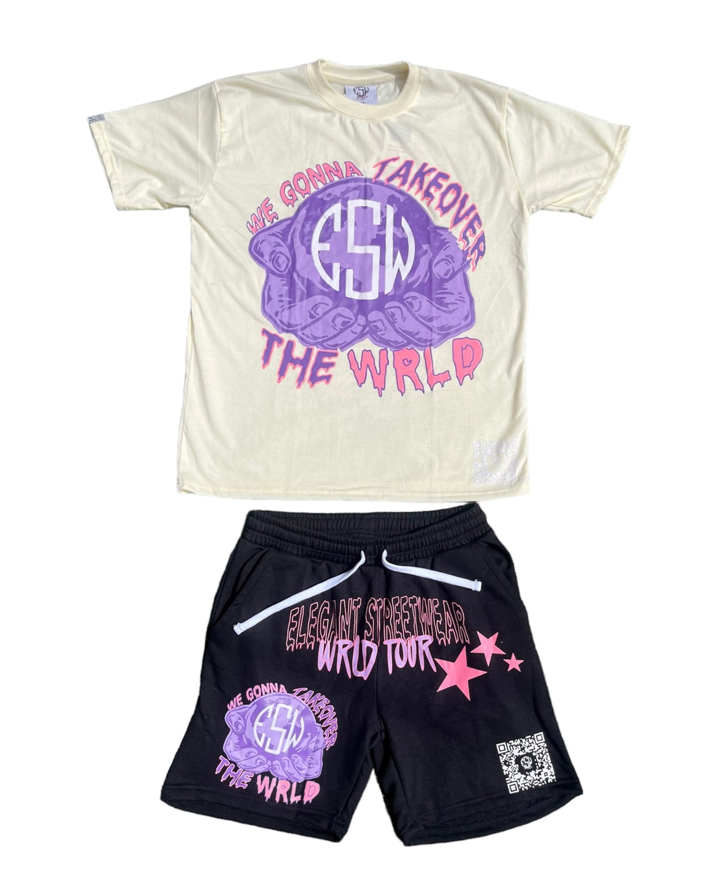 “WGTOTW v2 WRLD TOUR” shorts set - Bubblegum pink