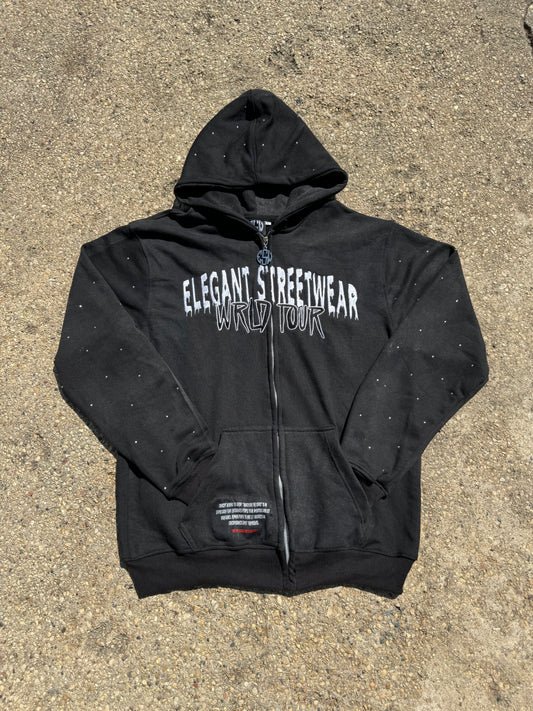 “Reach for the stars” zipped hoodie( black )