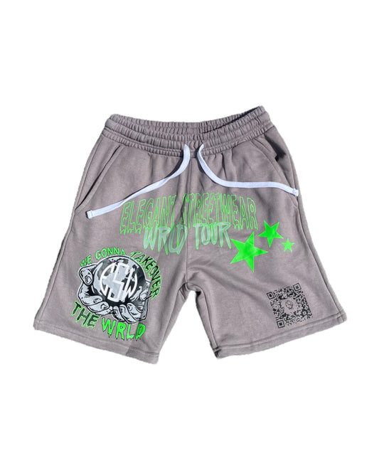 “WGTOTW v2 WRLD TOUR” shorts -Electric green