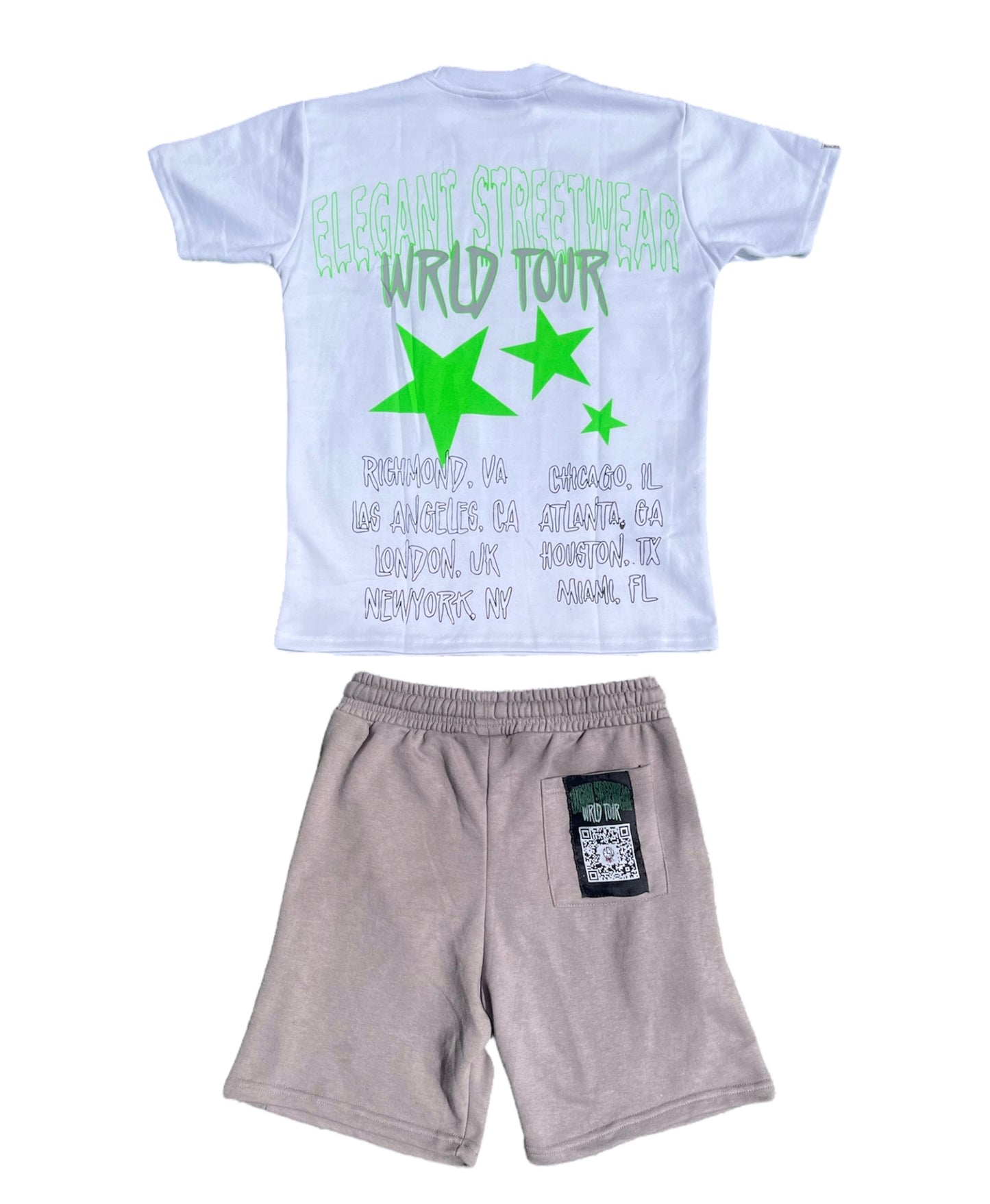 “WGTOTW v2 WRLD TOUR” shorts set - Electric green