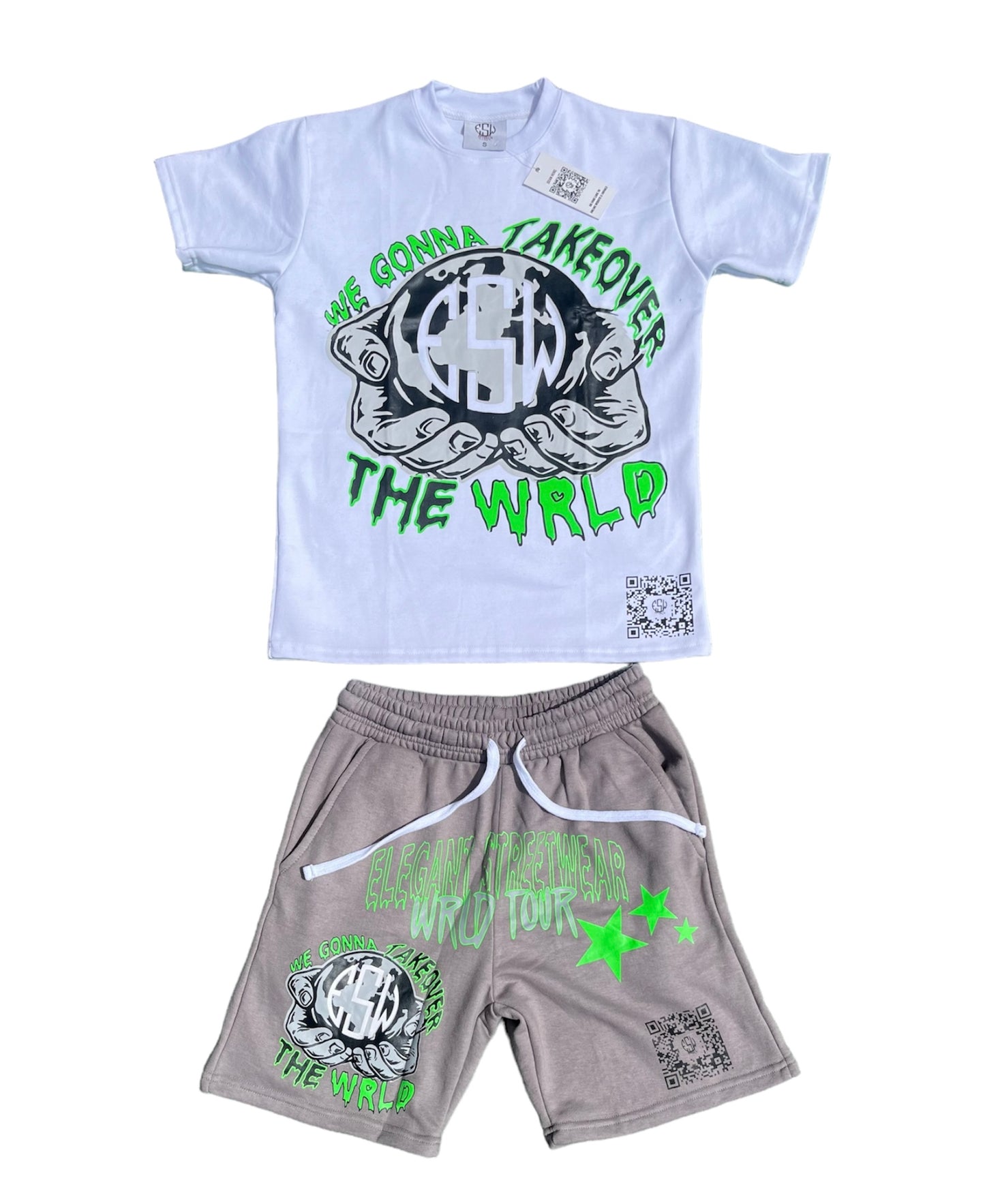 “WGTOTW v2 WRLD TOUR” shorts set - Electric green